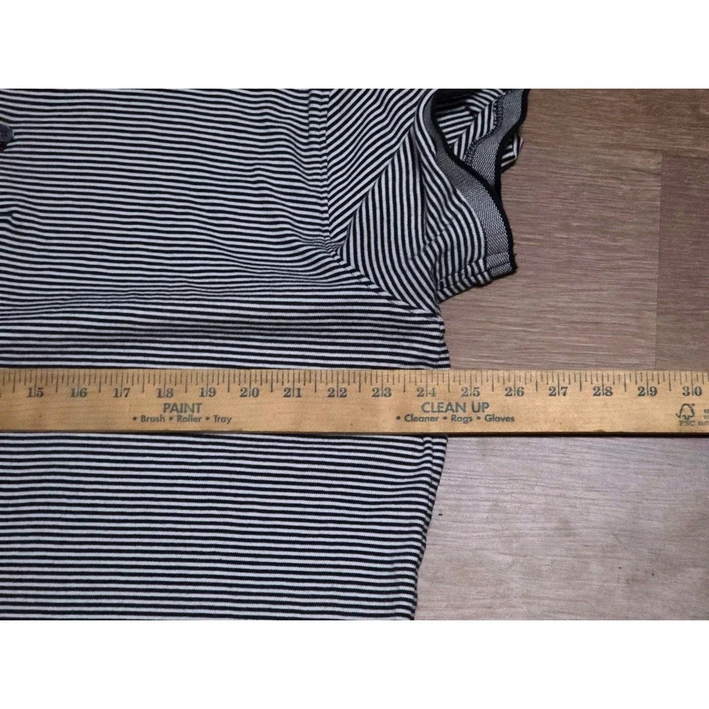 Banana Republic Mens Luxury Touch Polo Shirt Black White Striped‎ Large L